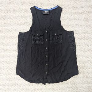 Harley-Davidson Womens M Black Sleeveless Button Up Vest Lace Summer